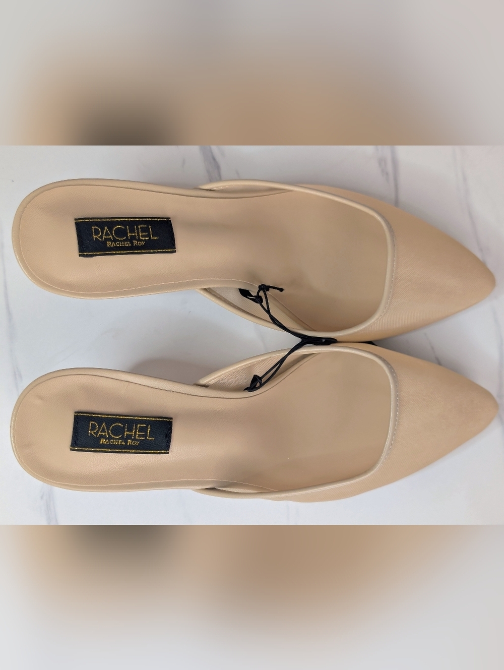 Rachel Roy Kerry Mule Heels Size 8 Nude Natural Pointed Toe Kitten Heel NWT